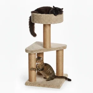 Skatrs Feline Fortress Two Tier Cat Tree with Sisal Post Toy (Beige)