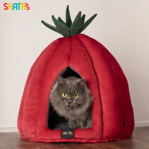 SKATRS Velvet Strawberry Dome House for Cats and Small Dogs