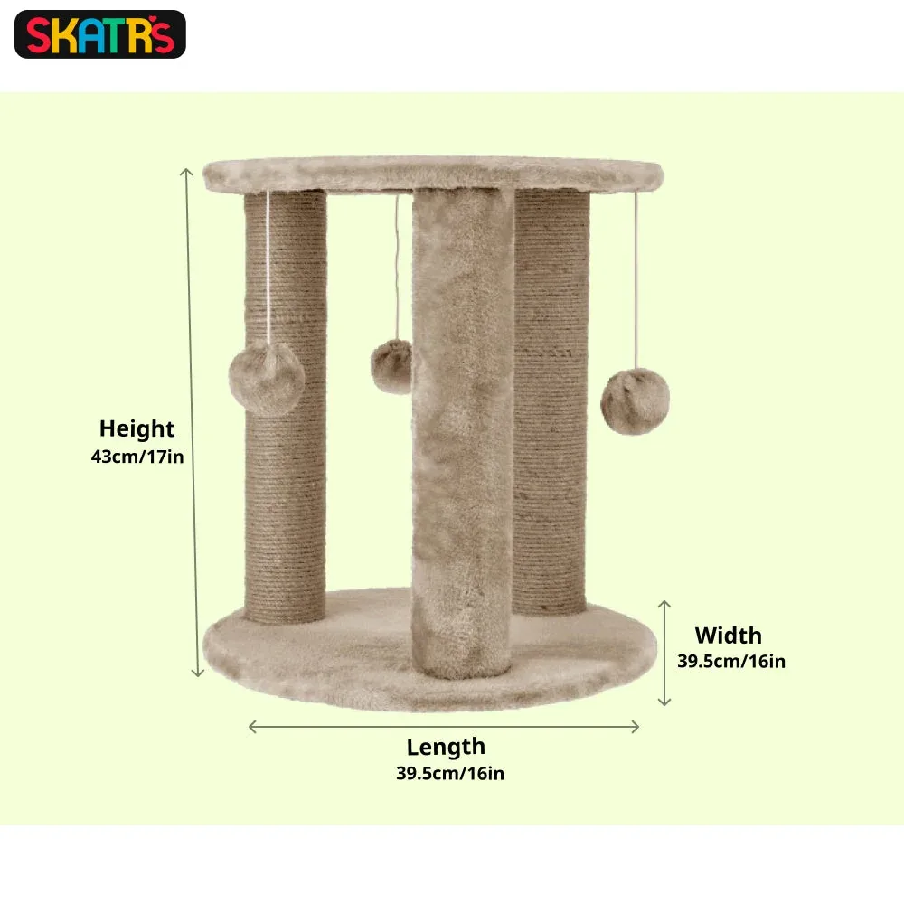 Skatrs Whisker Wonderland Circular Three Scratching Post with Hanging Pom Pom Cat Tree Toy (Beige) - Image 2