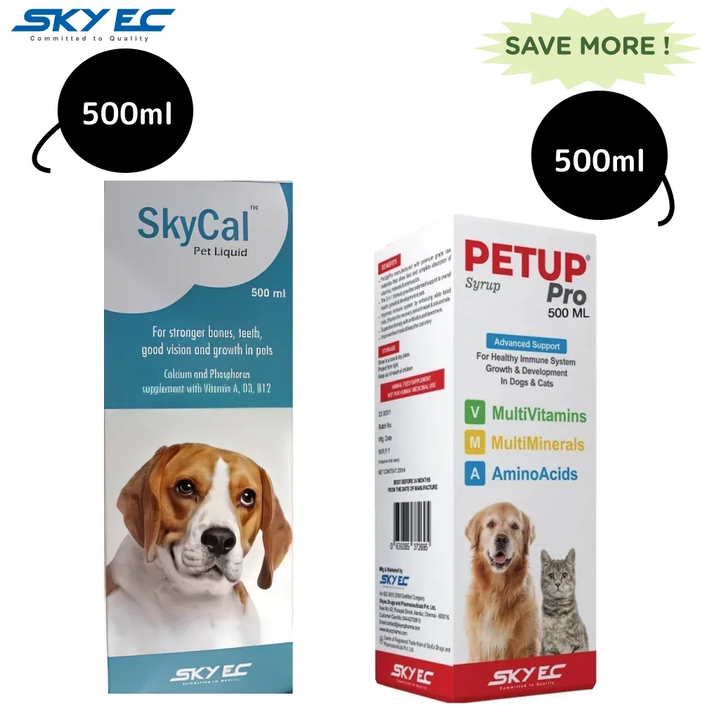 Skyec Sky Cal Calcium Supplement Syrup (500ml) and Petup Pro Syrup (500ml) for Dogs and Cats Combo - Image 2