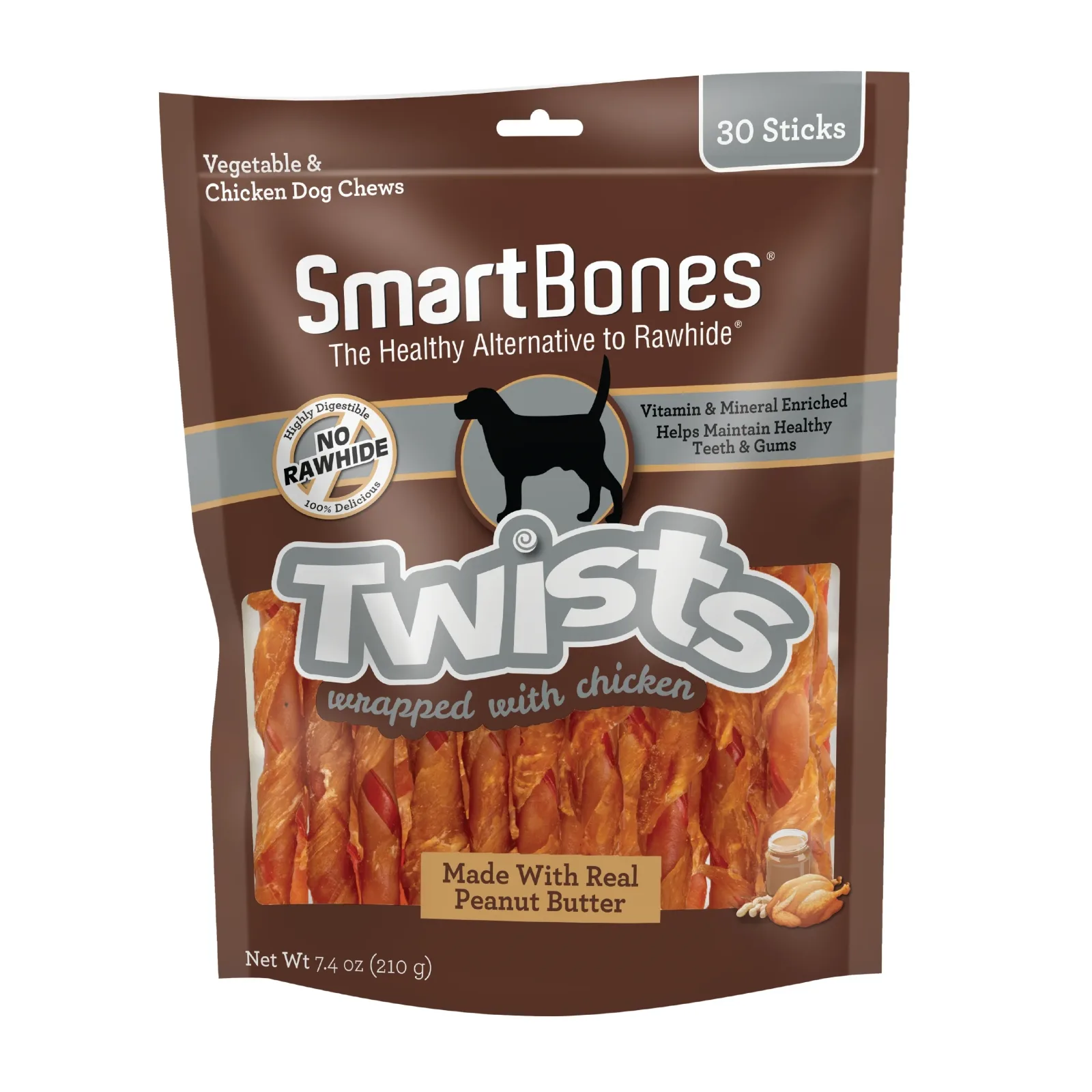SmartBones Chicken Wrapped Twistz Dog Treat Chicken & Peanut Butter 30 pk