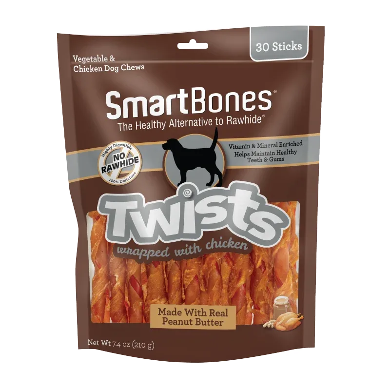 Smartbones Dog Treat Chicken Wrapped Twistz with Peanut Butter 30pk