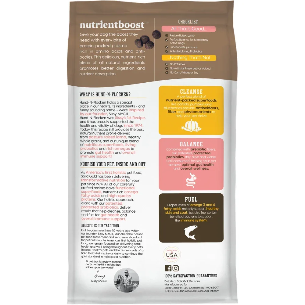 Solid Gold NutrientBoost Hund-N-Flocken with Lamb, Brown Rice & Pearled Barley Dry Dog Food - Image 2