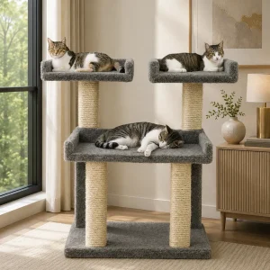 Solid Wood Cat Perch for Large Cats | Extra Wide Platform for Maine Coons