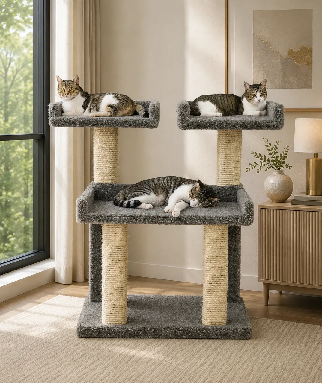 Solid Wood Cat Perch for Large Cats | Extra Wide Platform for Maine Coons