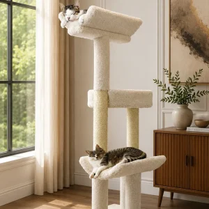 Solid Wood Cat Scratching Tower with Double Scratching Posts for Large Cats