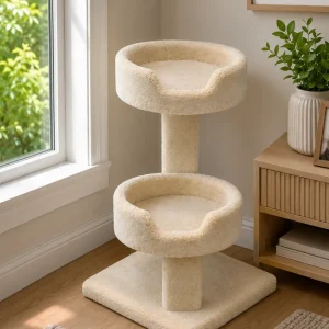 Solid-Wood Large Cat Sleeper | Plush Carpeted Indoor Cat Bed & Tower