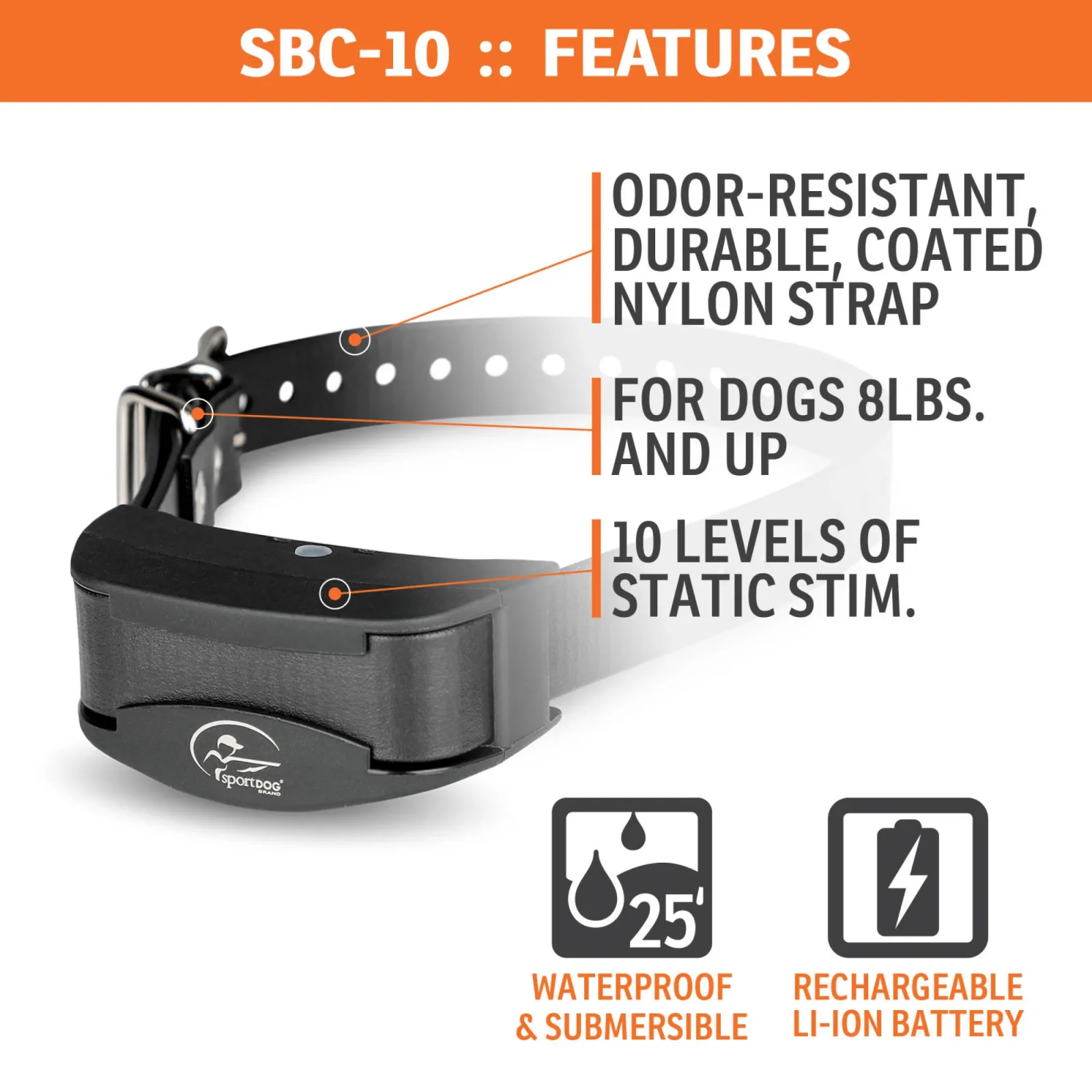 SportDOG Brand NoBark 10 Collar - Rechargeable, Programmable Bark Collar - Waterproof & Submersible, Black - Image 2