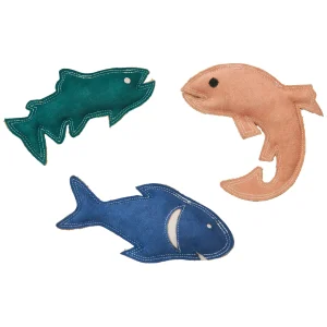 Spot Dura-fuse Leather Fish Dog Toy Assorted Color 7 in 1ea
