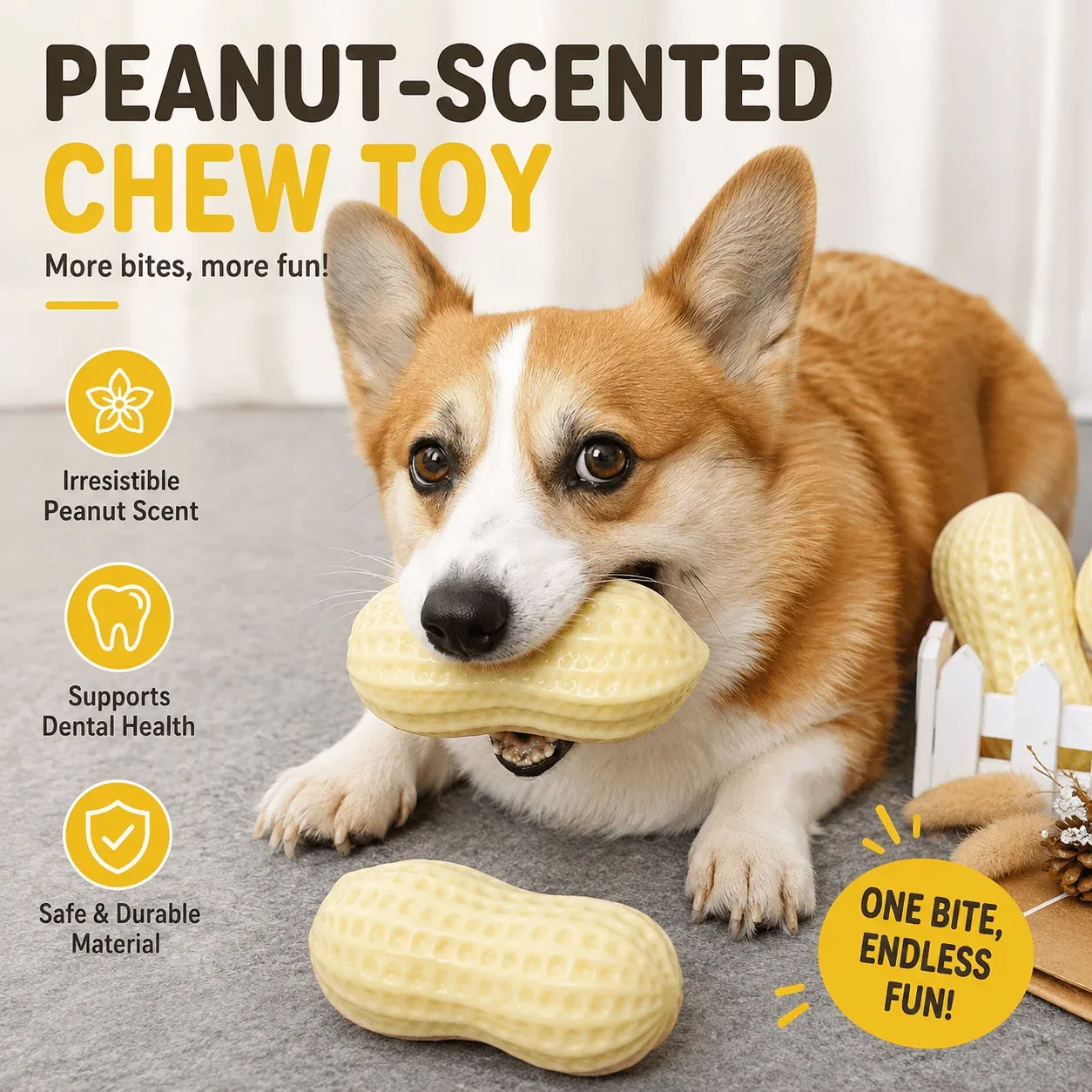 Squeaky Peanut Dog Chew Toy – Textured Dental Toy for Boredom & Interactive Play - Image 2