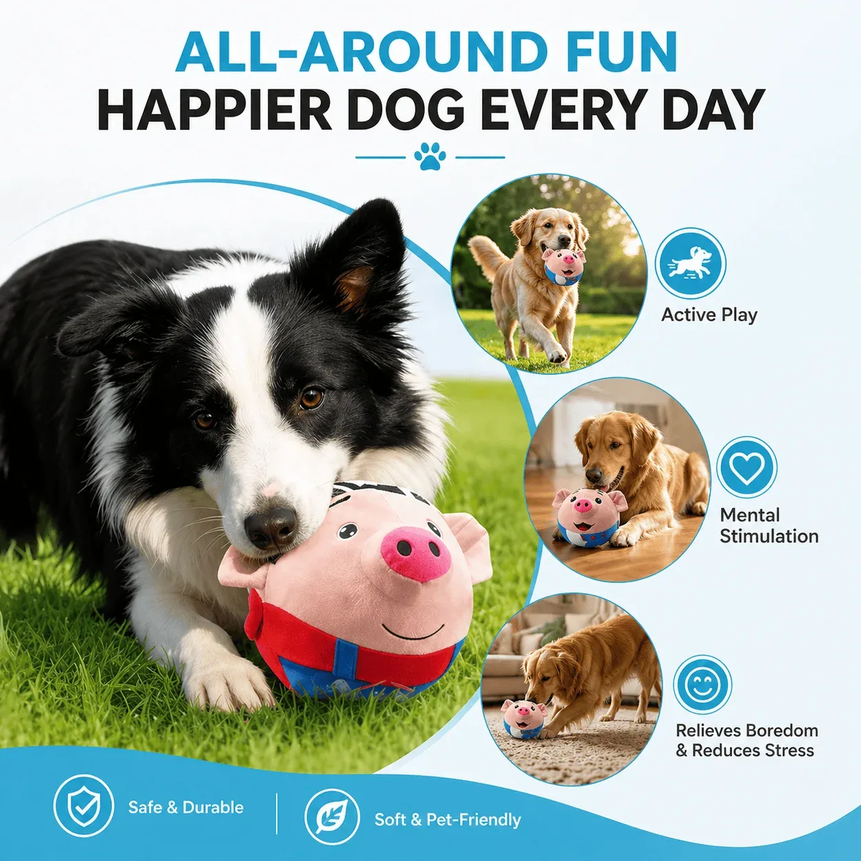 Squeaky Pig Dog Toy – Soft Plush Interactive Chew & Play Toy - Image 2