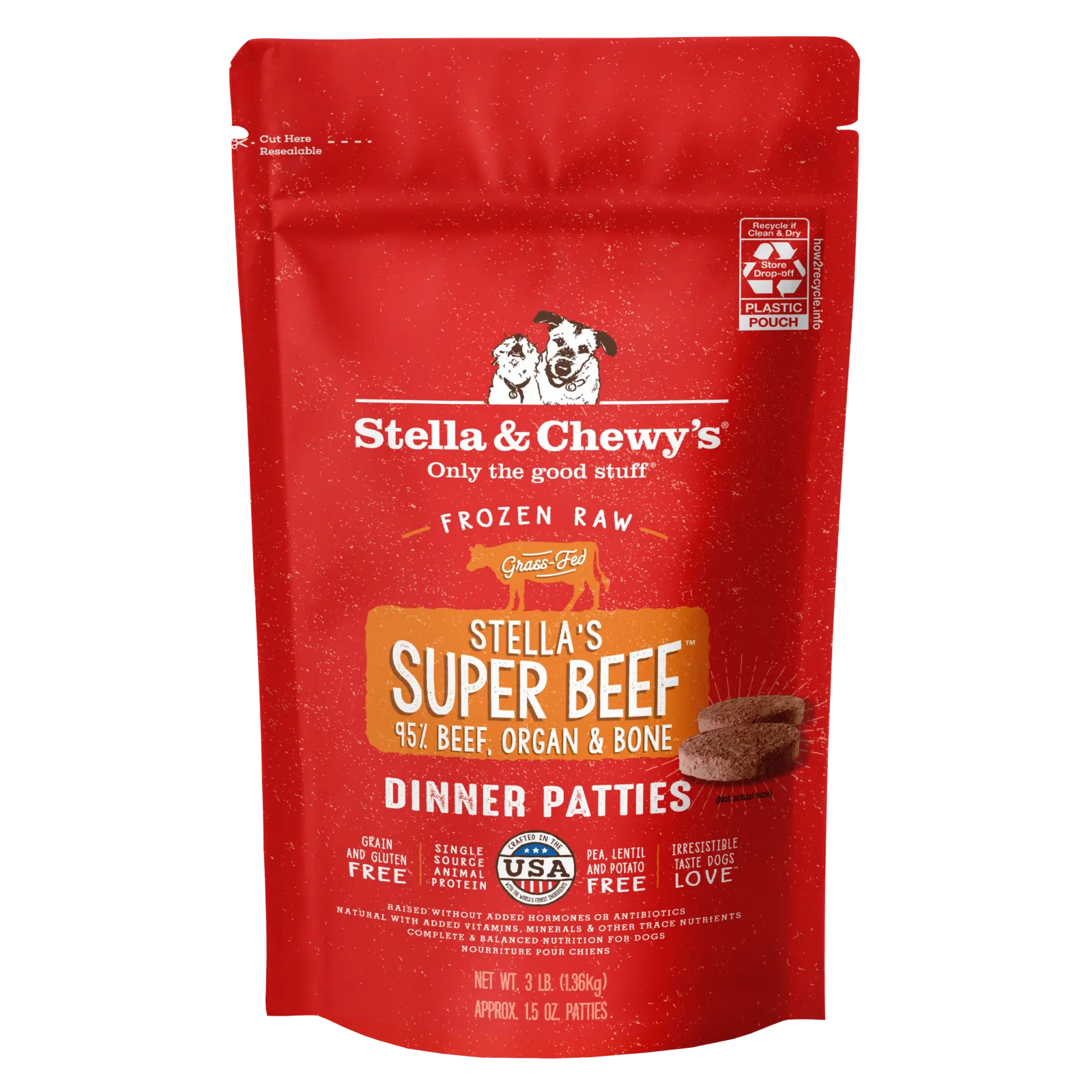 Stella & Chewy's Frozen Raw Dinner Patties for Dogs - Stella's Super Beef - 3 lb.
