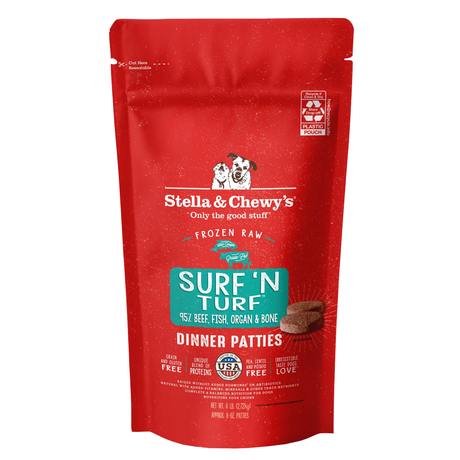 Stella & Chewy's Frozen Raw Dinner Patties for Dogs - Surf 'n Turf Recipe - 6 lb.