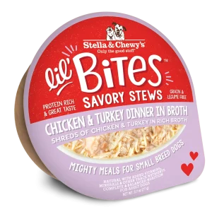 Stella & Chewy's Lil Bites Savory Stews - Chicken & Turkey Dinner in Broth for Dogs - 2.7 oz. Cup