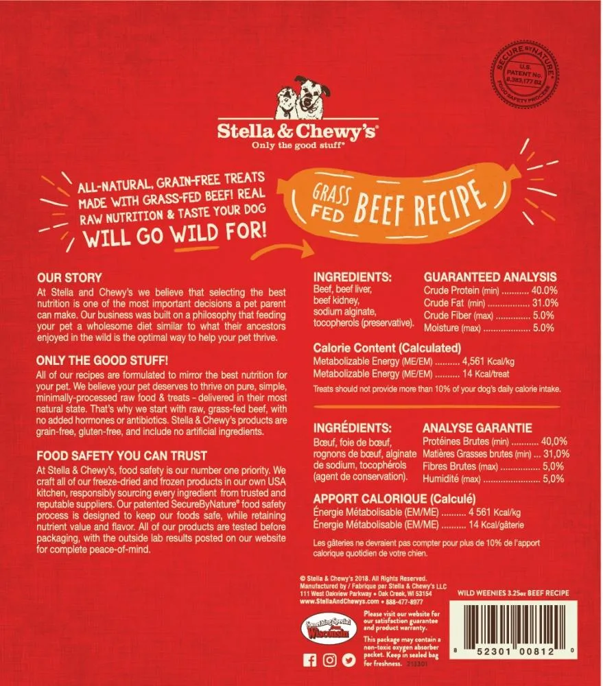 Stella & Chewy's Wild Weenies Grain Free Beef Recipe Freeze Dried Raw Dog Treats - Image 2