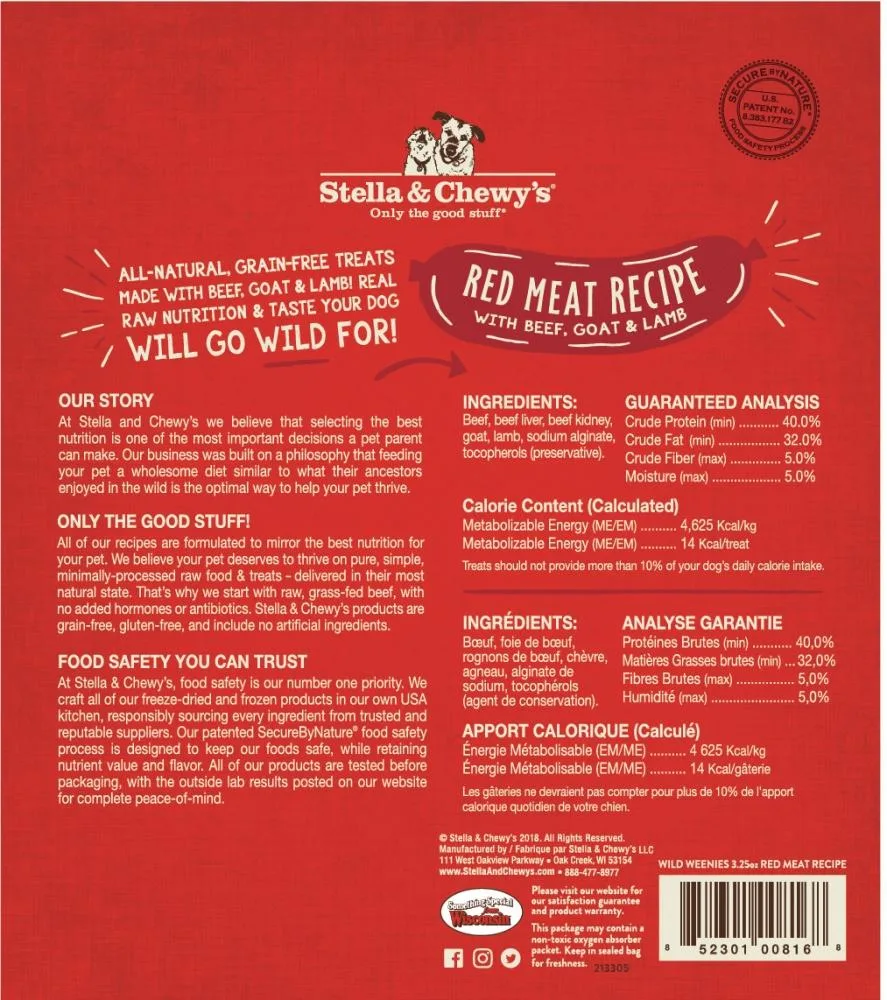 Stella & Chewy's Wild Weenies Grain Free Red Meat Recipe Freeze Dried Raw Dog Treats - Image 2