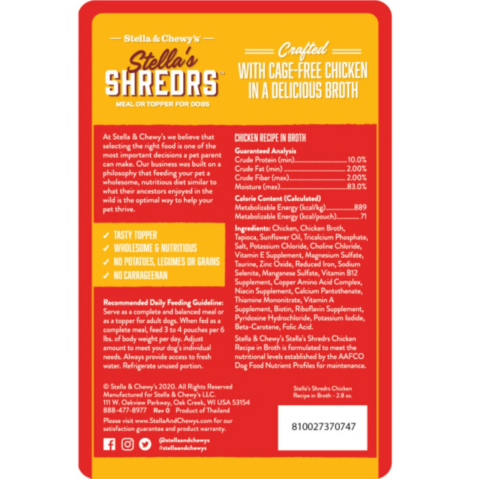 Stella’s Shredrs Cage Free Chicken Recipe in Broth for Dogs - 2.8 oz. Pouch - Image 2