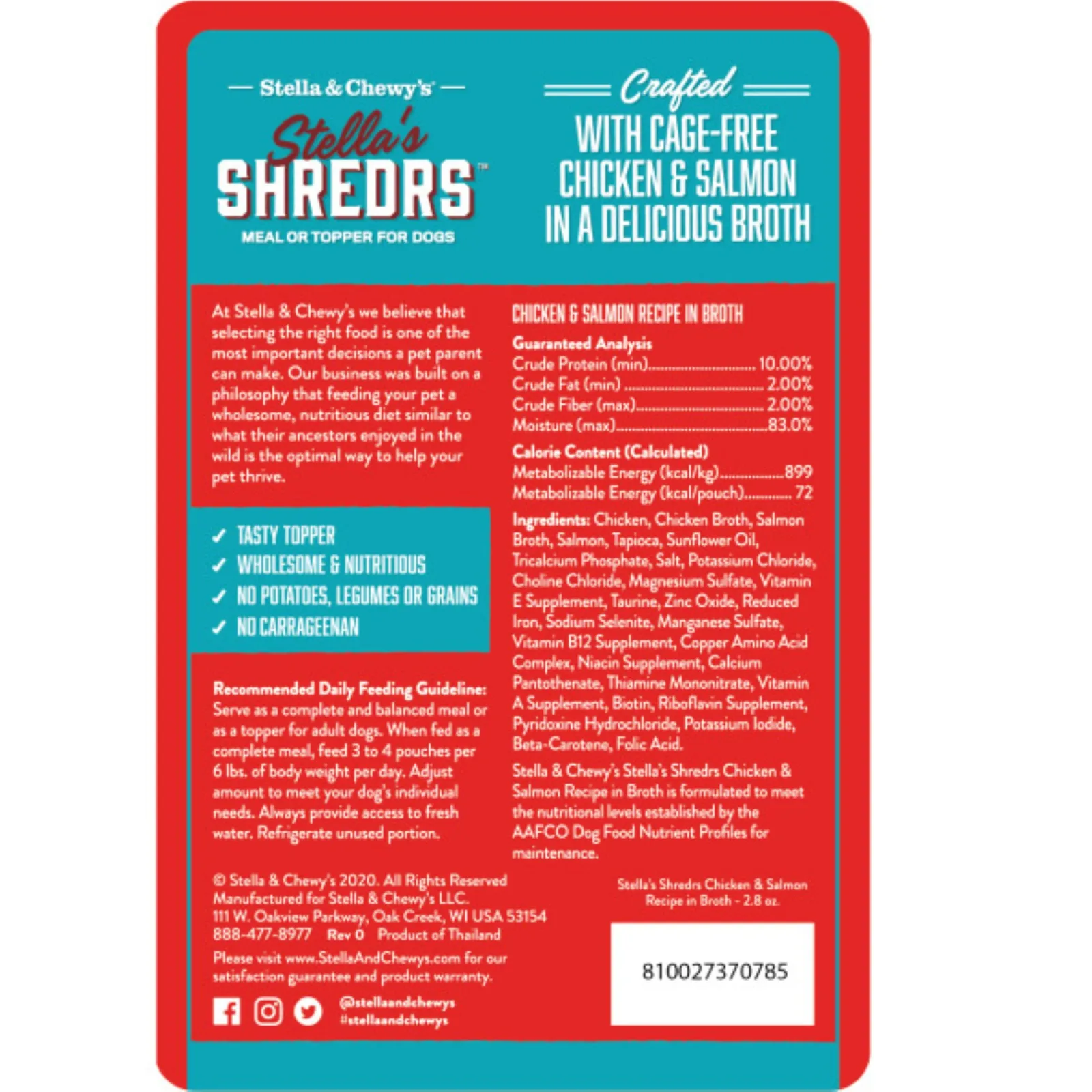 Stellas' Shredrs Cage-Free Chicken & Salmon Recipe for Dogs - 2.8 oz. Pouch - Image 2