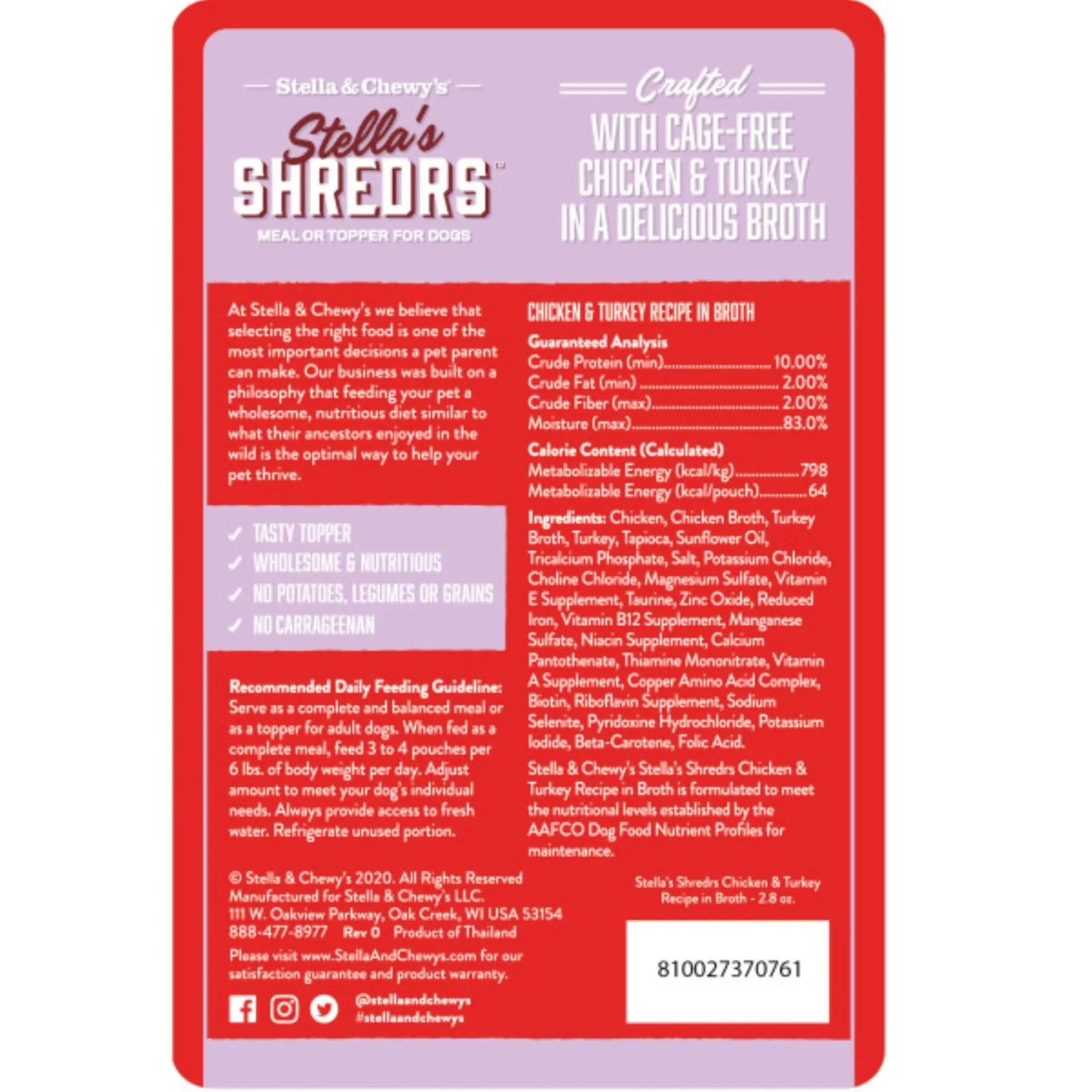 Stella’s Shredrs Cage Free Chicken & Turkey Recipe in Broth for Dogs - 2.8 oz. Pouch - Image 2
