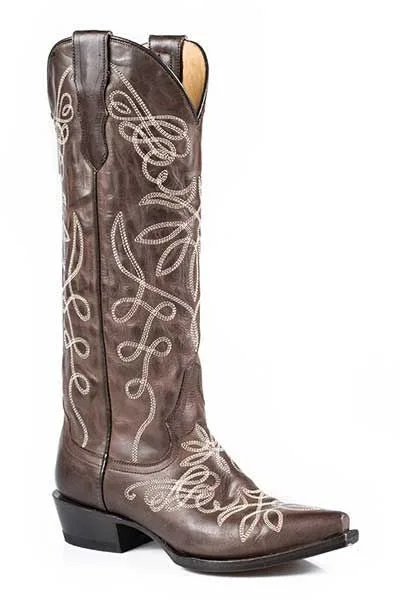 Stetson Ladies Adeline Embr Snip Toe Boots 6 Brn - Image 2