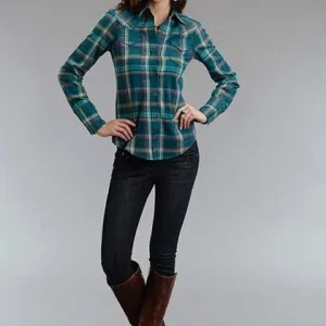 Stetson Ladies Fall II Brushed Twill Ombre Plaid Long Sleeve Snap Shirt
