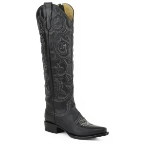 Stetson Ladies Snip Stacked Heel Blk Boots