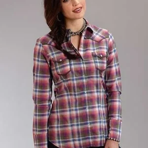 Stetson Ladies Spring I Plaid Western Long Sleeve Snap Shirt - Orchid