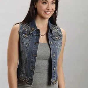 Stetson Ladies Spring III Denim Vest Jacket With Studding