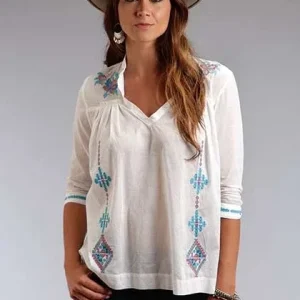 Stetson Ladies Summer I Voile Long Sleeve Peasant Blouse