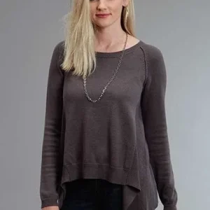 Stetson Ladies Sweater Knit Peasant Top L Gry