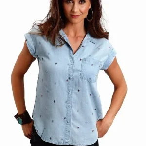 Stetson Ladies Tencel Blouse LG Blue