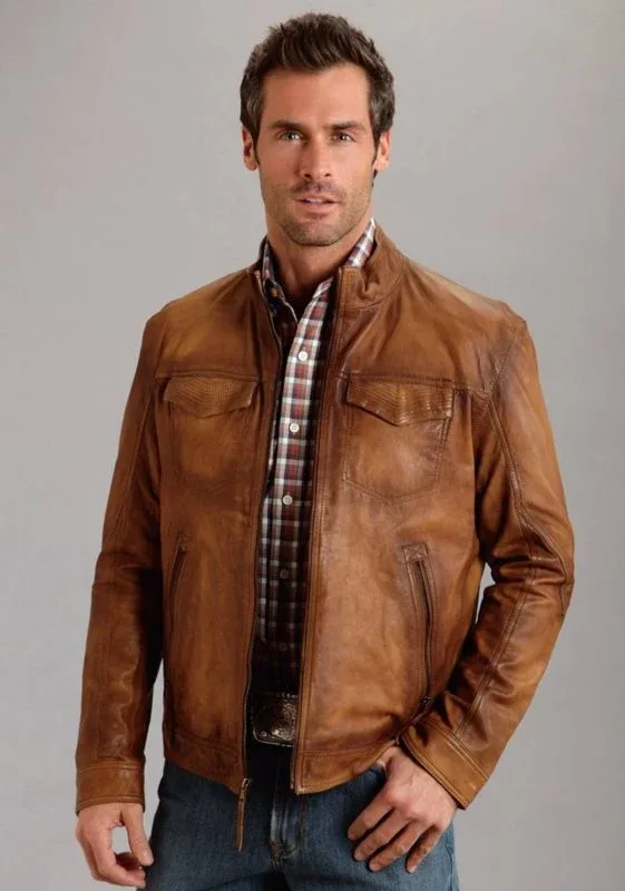 Stetson Mens Burnish Leather Jacket XL Brown - Image 2