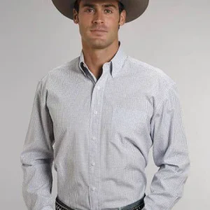 Stetson Mens Button Down LS Shirt Blue Check