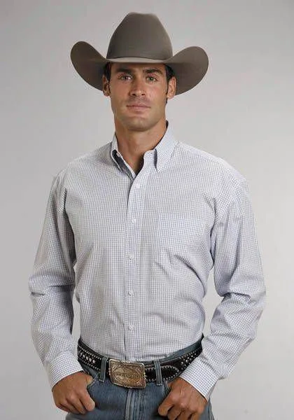 Stetson Mens Button Down LS Shirt Blue Check
