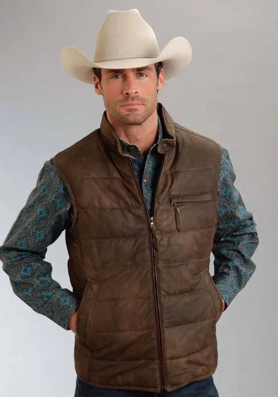 Stetson Men's Leather Puffy Vest - Brown Large Bro - Image 2