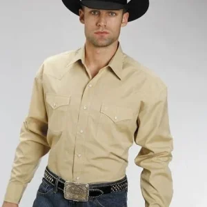 Stetson Mens Long Sleeve Cotton Shirt Large Gold
