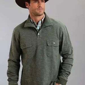 Stetson Mens Original Rugged Bamboo Look Knit Pullover - Green
