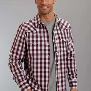 Stetson Mens Original Rugged C2 Blurred Check Long Sleeve Snap Shirt