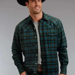 Stetson Mens Original Rugged Dubliners Plaid Long Sleeve Snap Shirt