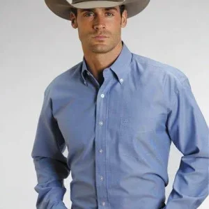 Stetson Mens Pinpoint Oxford Button Down Blue
