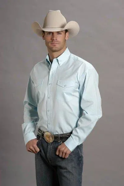 Stetson Mens Pinpoint Oxford LS Shirt L Blue - Image 2