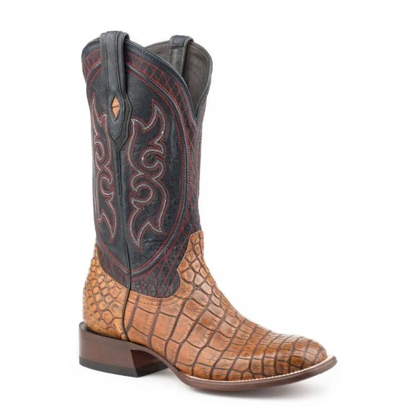 Stetson Mens Roundup Boots 10 D Taupe/Blue - Image 2