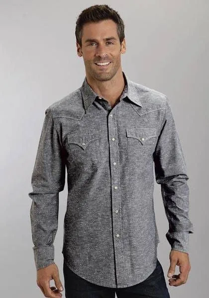 Stetson Mens Slub Chambray LS Snap Shirt - Image 2