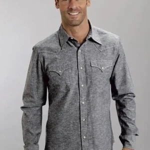 Stetson Mens Slub Chambray LS Snap Shirt