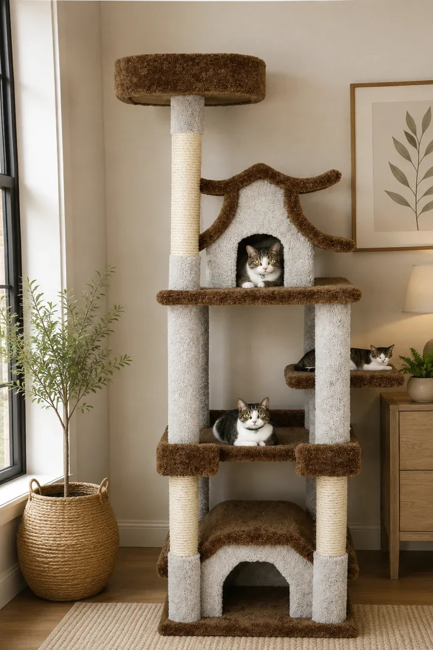 Sturdy Cat Tree with Dual Condos for Large Cats
