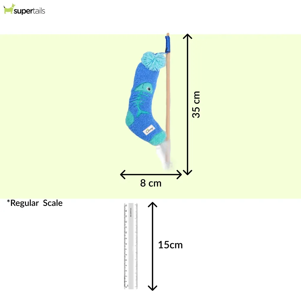 Talking Dog Club Blue Sock Wand Toy for Cats (Blue) - Image 2