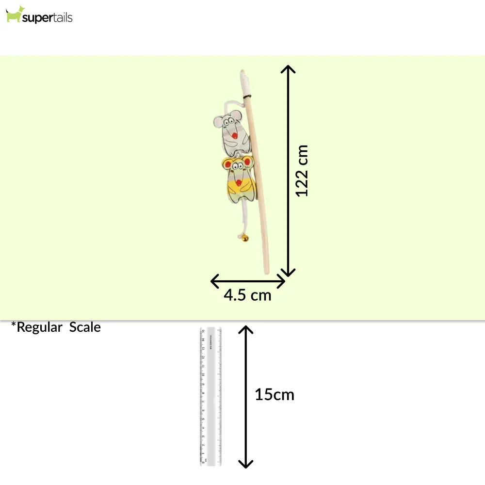 Talking Dog Club Curious Mice Wand Toy for Cats (Cream) - Image 2