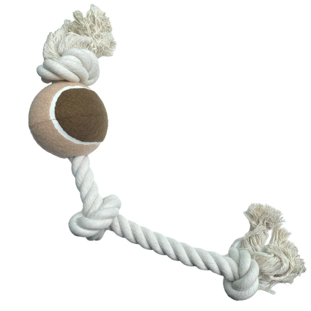 Talking Dog Club Extra Large Tug Ball and Rope Toy for Dogs (White/Brown)