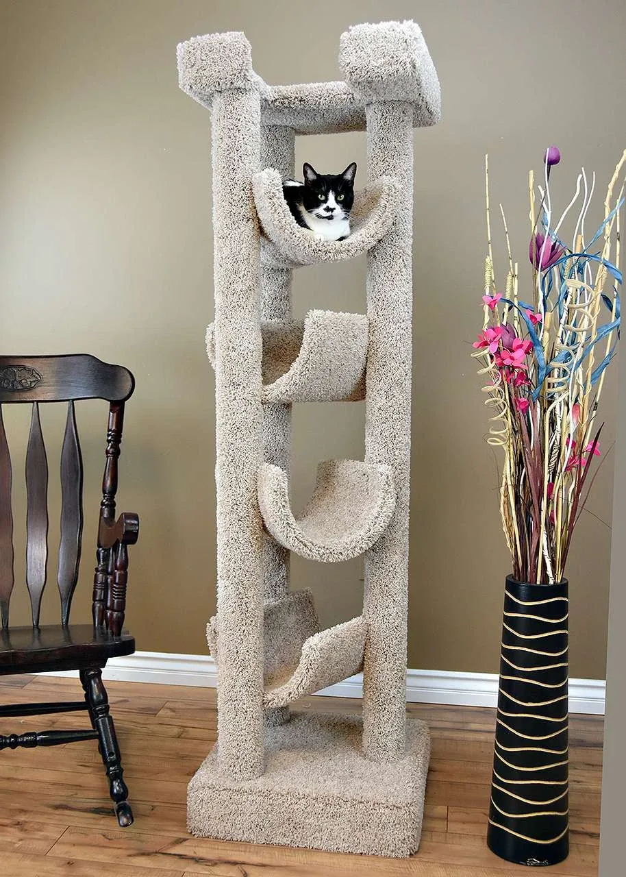 Tall Narrow Cat Tree – 6 Ft Solid Wood Cat Tower for Large Cats & Multi-Cat Homes