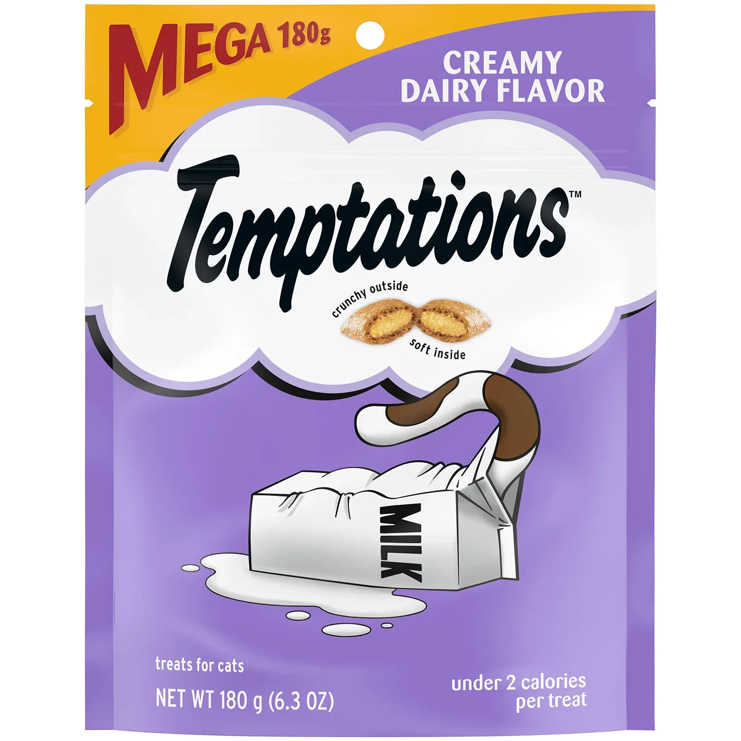 TEMPTATIONS Classic Crunchy and Soft Cat Treats Creamy Dairy Flavor, 6.3 oz. Pouch